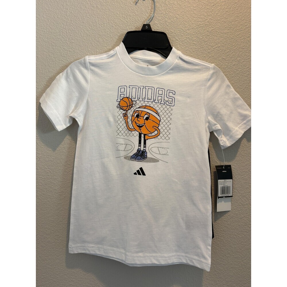 Adidas Outfit Set Boys 5 White Basketball Graphic T-Shirt Shorts Activewear